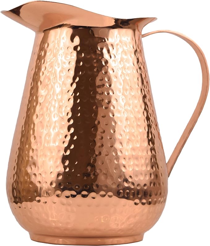 Artisan’s Anvil Copper Pitcher w/Copper Handle, Pure 100% Hammered Vessel, Heavy Duty Copper Jug, Handmade, 70 fl. Oz., Best for Water, Ayurveda, Moscow Mule, Cocktails